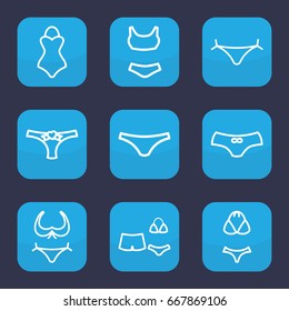 Bikini icon. set of 9 outline bikini icons such as panties with heart, bikini, female underwear, swimsuit