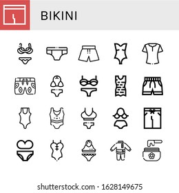 bikini icon set. Collection of Underpants, Bikini, Underwear, Swimsuit, Blouse, Clothes, Wax icons