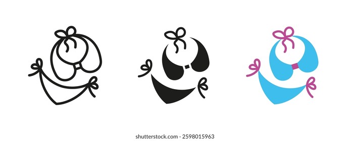Bikini icon. Stylish swimwear vector illustration symbolizing summer fashion. A trendy two-piece swimsuit for beach vacations, tropical resorts and water activities. Perfect for leisure and sunbathing