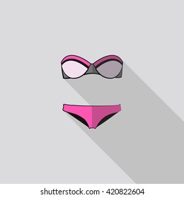 Bikini icon. Swimsuit bikini design. Flat icon with long shadow.