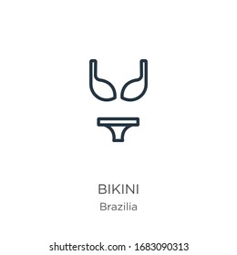 Icono de Bikini. Icono de contorno bikini lineal delgado aislado en fondo blanco de la colección brasilera. Signo vectorial de línea, símbolo para web y móvil