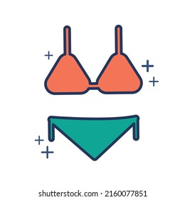 Bikini icon vector illustration glyph style design with color and plus sign. Isolated on white background.