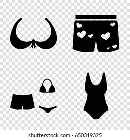 Bikini icons set. set of 4 bikini filled icons such as bra, underwear with heart, swimsuit