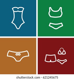 Bikini icons set. set of 4 bikini outline icons such as female underwear, swimsuit