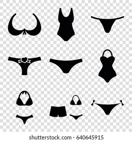 Bikini icons set. set of 9 bikini filled icons such as panties with heart, bra, female underwear, swimsuit