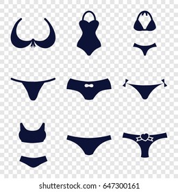 Bikini icons set. set of 9 bikini filled icons such as panties with heart, bra, female underwear, swimsuit