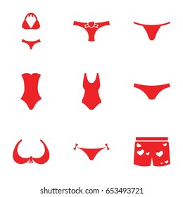Bikini icons set. set of 9 bikini filled icons such as panties with heart, bra, female underwear, swimsuit, underwear with heart