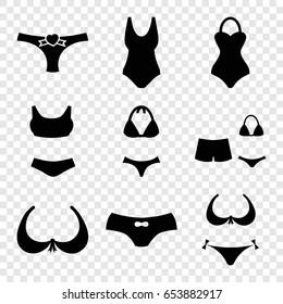 Bikini icons set. set of 9 bikini filled icons such as bra, bikini, female underwear, panties with heart, swimsuit