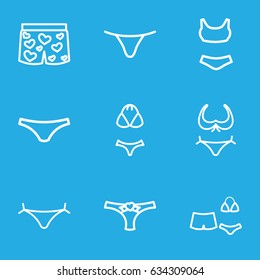Bikini icons set. set of 9 bikini outline icons such as panties with heart, bikini, female underwear, underwear with heart, swimsuit