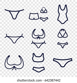 Bikini icons set. set of 9 bikini outline icons such as panties with heart, bra, bikini, female underwear, swimsuit
