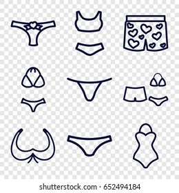 Bikini icons set. set of 9 bikini outline icons such as bra, female underwear, panties with heart, underwear with heart, swimsuit