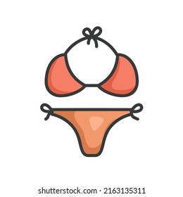 Bikini illustration icon in orange color consisting of a bra and panties