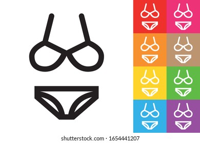 Bikini. Line Icon With Different Color Background.