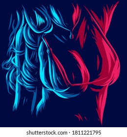 diseño colorido del retrato de arte pop de línea bikini con fondo oscuro. Ilustración del vector abstracto.