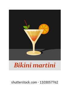 Bikini martini cocktail menu item or any kind of design. Party drink on the black background, vector illustration