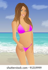 Bikini Model Standing on the Beach