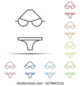 Icono multicolor bikini. Elemento de icono de delgada de la sonda de baño sobre fondo blanco