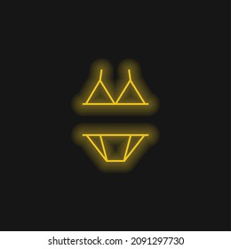 Bikini Outline yellow glowing neon icon