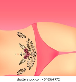 Bikini panties. tattoo pattern on stomach