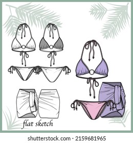 Bikini With Sarong (flat Sketch) 