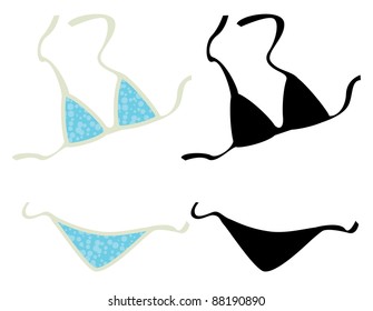 bikini set in color and silhouette isolated on white