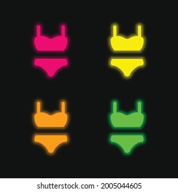 Bikini Suit four color glowing neon vector icon