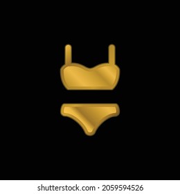 Bikini Suit gold plated metalic icon or logo vector