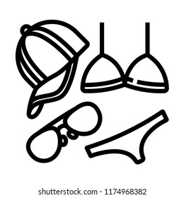 Bikini sunglasses and cap vector illustration in line stroke design