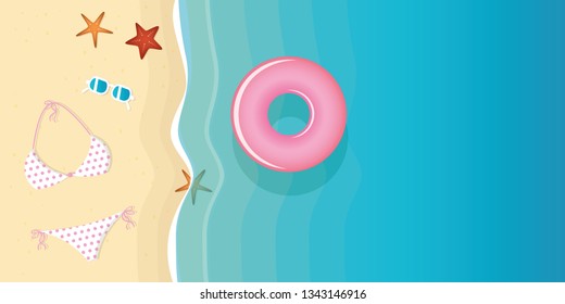 bikini and sunglasses on a beautiful beach with starfish vector illustration EPS10