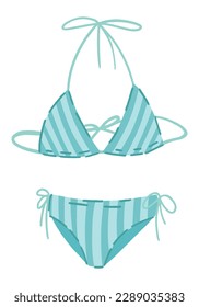 Bikini swimsuit cartoon clipart. Summer clothes, beach vacation accessory doodle isolated on white. Vector illustration in modern style..