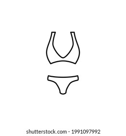 Icono de traje de baño bikini con estilo de línea negra plana, aislado en fondo blanco 
