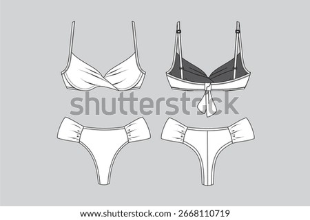 Bikini Swimsuit Technical Flat Sketch