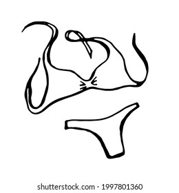 Bikini swimsuit. Vector isolated, black