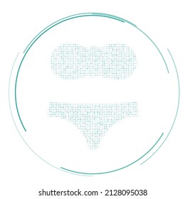 The bikini symbol filled with teal dots. Pointillism style. Vector illustration on white background