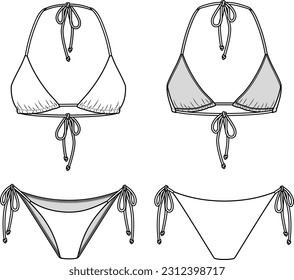 Premium Vector  Sea beach bra and pantis flat sketch technical drawing  vector illustration template
