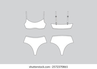 Bikini technical fashion illustration, Beachwear vector, Bikini vector