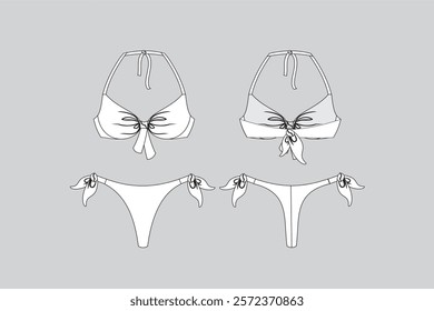 Bikini technical fashion illustration, Beachwear vector, Bikini vector