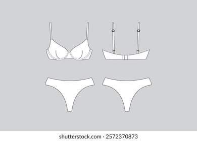 Bikini technical fashion illustration, Beachwear vector, Bikini vector