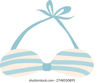 Bikini top with halter tie and bold stripes, clean lines, and smooth shapes. Symbol of summer, beach lifestyle, swimwear fashion, and vacation mood. Cartoon vector illustration.