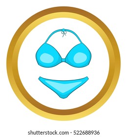 Bikini vector icon in golden circle, cartoon style isolated on white background