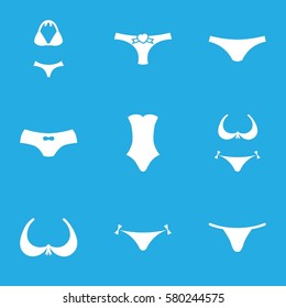 bikini vector icons. Set of 9 bikini filled icons such as panties with heart, bra, bikini, female underwear