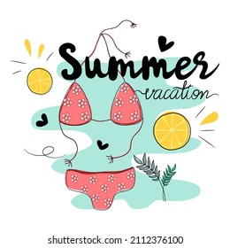 Bikini vector illustrations, doodle style in summer themes for cards, web design, postcards, t-shirts, pillow designs, logos, stickers, fabric prints, mugs, and more