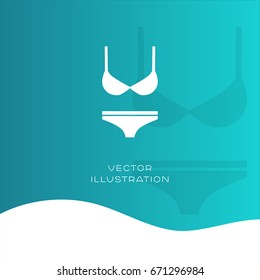 Bikini vector silhouette icon on gradient background. Summer flat illustration