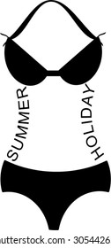 A bikini vector with Summer Holiday text in black isolated on a white background