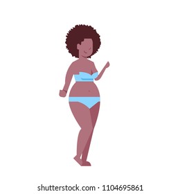 bikini woman point hand on white background body shape concept flat style vector illustration