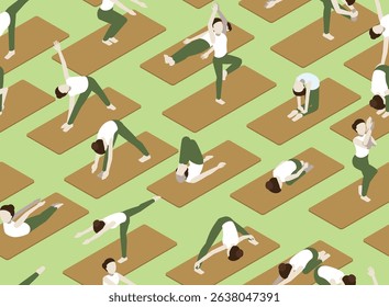 Bikram Yoga Isometric Poses Seamless Pattern Background