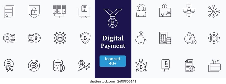 Bil and Payment line icon set. Outline bil and payment method symbols. Money transfer. Banking, credit card, cash and transaction symbol. Vector illustration