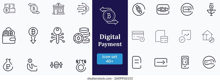 Bil and Payment line icon set. Outline bil and payment method symbols. Money transfer. Banking, credit card, cash and transaction symbol. Vector illustration