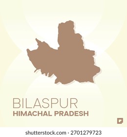 BILASPUR District Map, Himachal Pradesh, India – Editable Vector Outline.