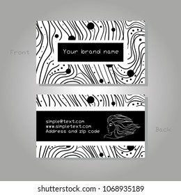 Bilateral business card template in trendy ink fashion style for individual brand creative director. Visual design identity for spa studios, cosmetics packaging, beauty shops. Banner, cover, print